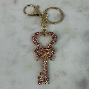 Pink & Gold Crystal Key Purse Charm Keychain
